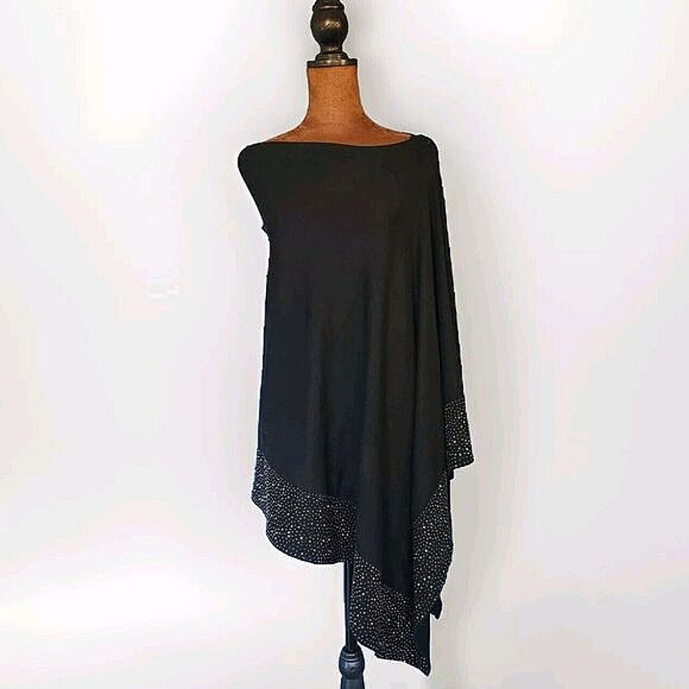 Milano Black Poncho with White Accents